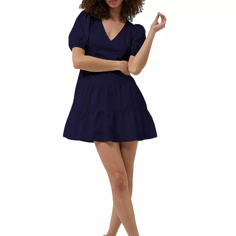 FRENCH CONNECTION Birch Puff Sleeve Tiered Mini Dress; Size:4